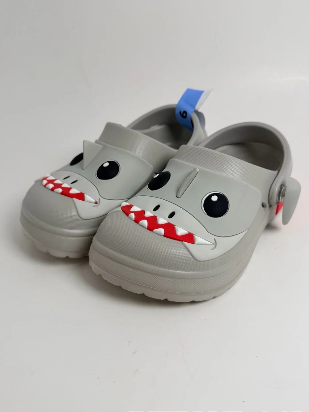 Kids Shark Water Clogs in Light Gray - Playful Shark Face